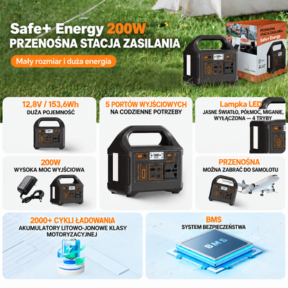 Safe+ Energy - Przenośna stacja zasilania 200W, awaryjne źródło energii