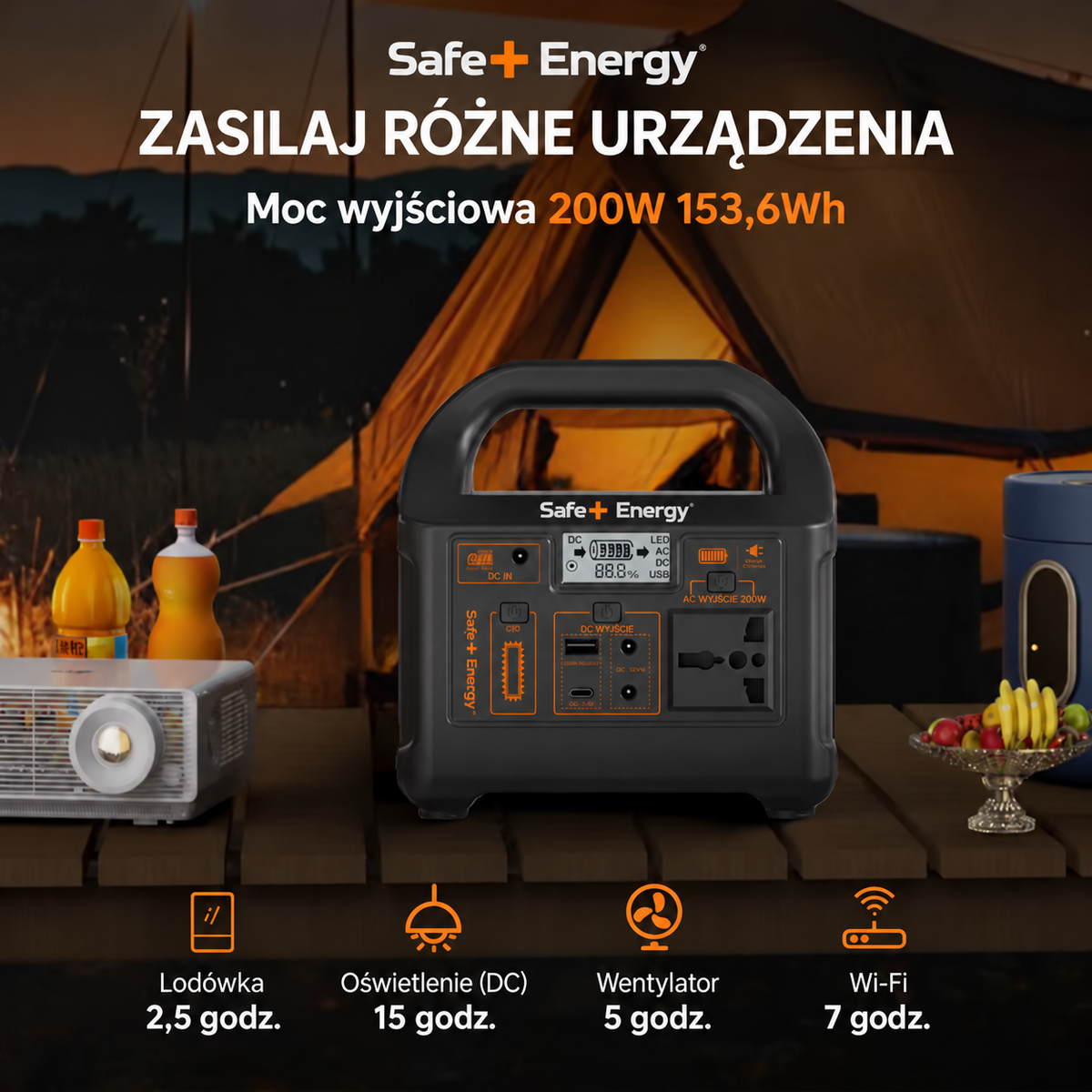 Safe+ Energy - Przenośna stacja zasilania 200W, awaryjne źródło energii