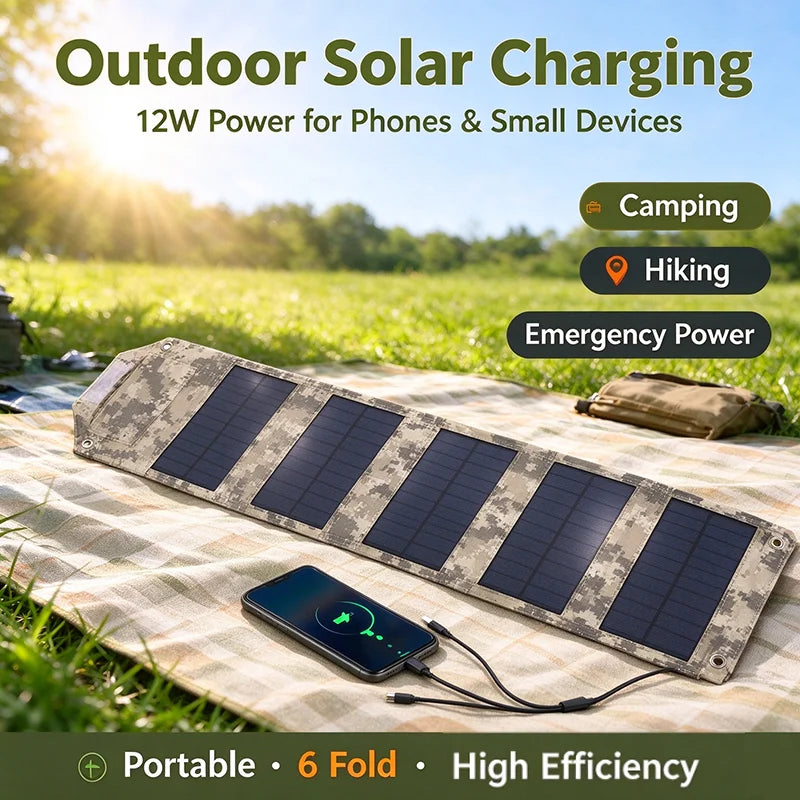 Składany panel słoneczny 12 W z USB – ładowarka solarna do telefonu