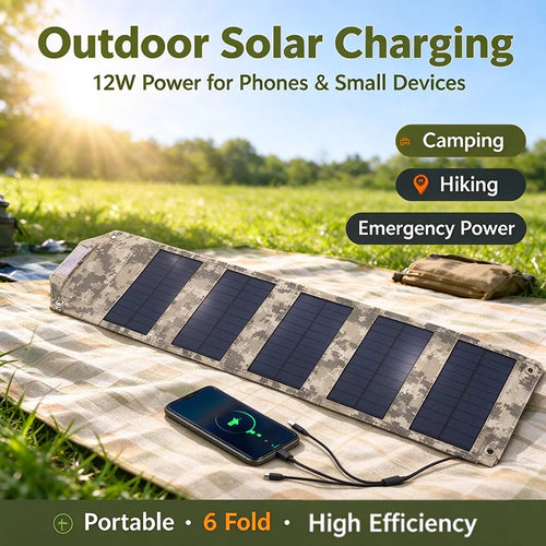 Składany panel słoneczny 12 W z USB – ładowarka solarna do telefonu
